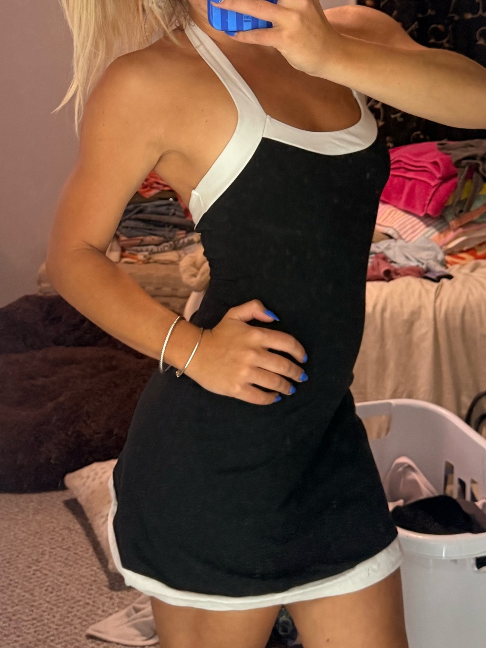 Black and white halter dress
